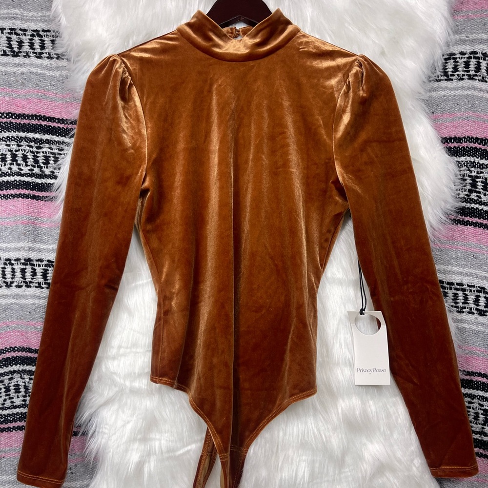 NWT • Privacy Please • Velvet Turtleneck Bodysuit • Copper • S